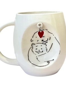 Кружка ручной работы Мишки с подвеской сердечком, керамика, 300 мл