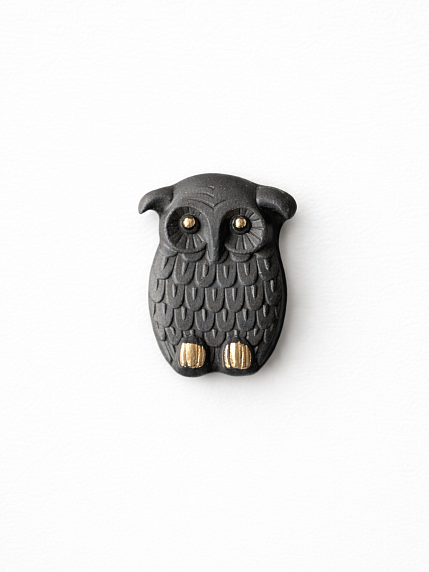 Брошь ручной работы Bulygin «Сова», фарфор, чёрно-золотистая, фото 2.