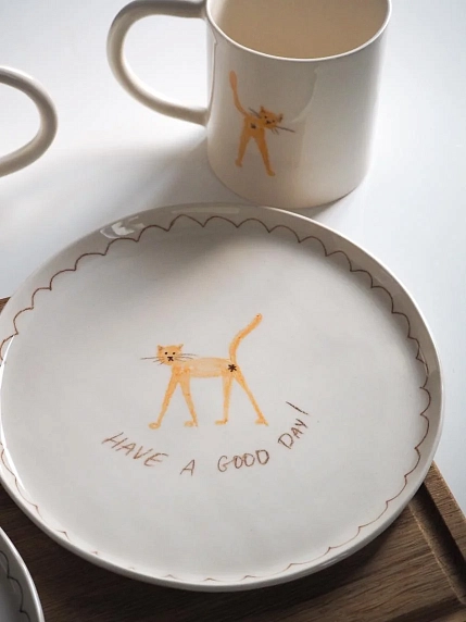 Тарелка ручной работы Настянорм керамика «Have a good day/cat», 20 см, фото 3.