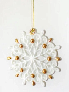 Игрушка новогодняя Фарфор Булыгина Bulygin «Снежинка», бело-золотистая