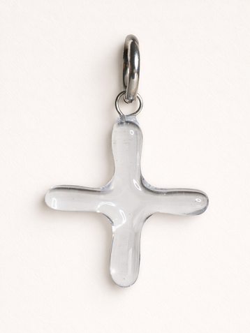 Моносерьга ручной работы «Крестик», полимерная глина, прозрачная, фото 1.