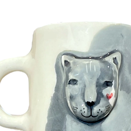 Кружка ручной работы Мария Гордеева с фигуркой «Кот», керамика, серая с разводами, 350 мл, фото 2.