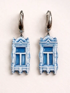 Серьги ручной работы Быкова керамика «Голубые ставни», фарфор