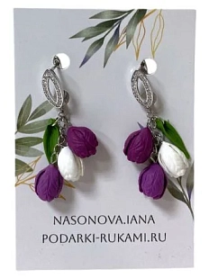 Серьги «Тюльпаны», сиреневые,  полимерная глина