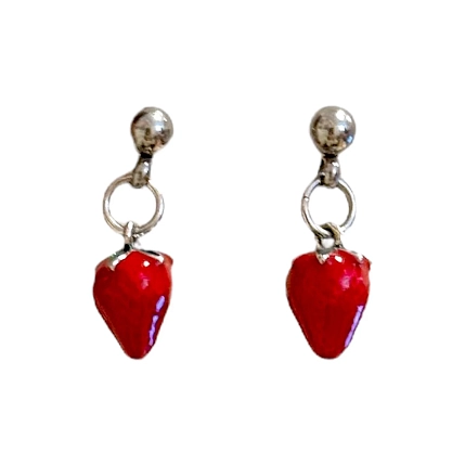 Серёжки-гвоздики с клубничками, нержавеющая сталь, фото 1.