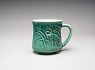 Кружка ручной работы Керамика Александры Пылиной «Журавли», зеленая, фарфор, 390 мл, превью фото 1