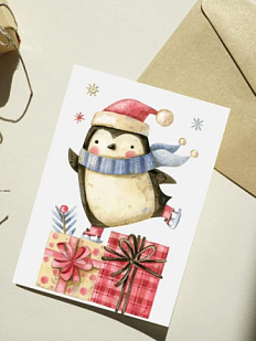 Открытка DARI DARI на Новый год «Пингвин с подарками», А6