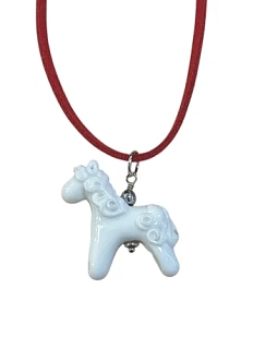 Подвеска ручной работы Бур.Мур «Лошадка»‎, белая, родированная латунь, стекло