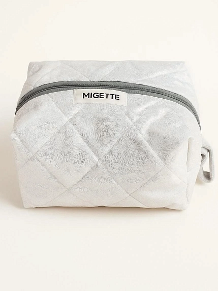 Косметичка ручной работы с карманом Мигетт, размер S, блестящая с серым подкладом, фото 1.