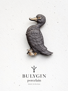 Брошь ручной работы Bulygin «Уточка», фарфор, чёрно-серебристая