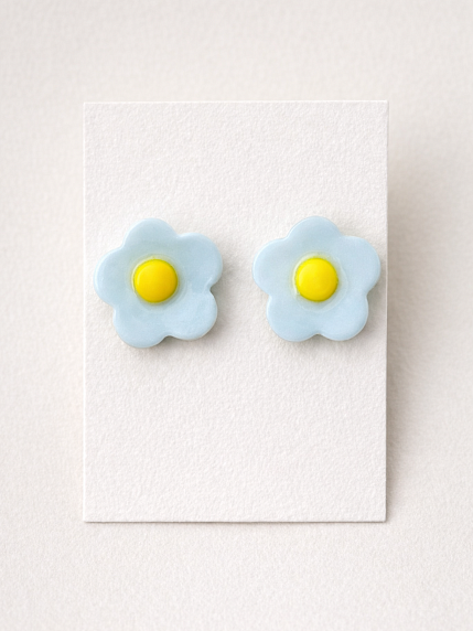 Серёжки-гвоздики Радость Рядом «Цветы», полимерная глина, голубые, фото 2.