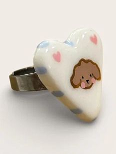 Кольцо ручной работы Радость Рядом в форме сердца «Собачка», полимерная глина, незамкнутое