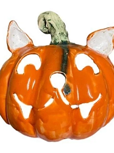 Подсвечник ручной работы Тыква, оранжевая, керамика, 14 см