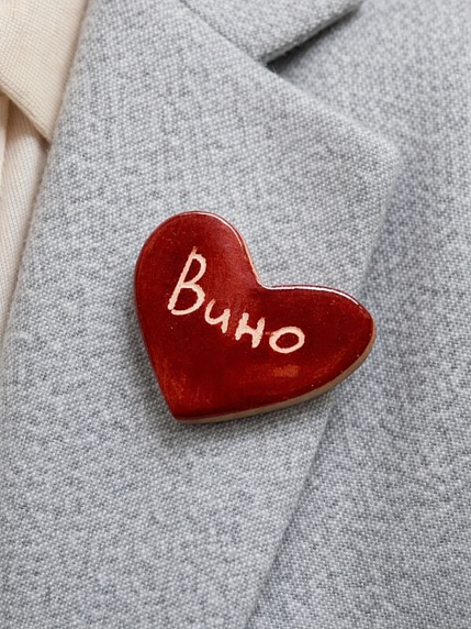 Брошь ручной работы сердечко «Вино», красный, керамика, фото 2.