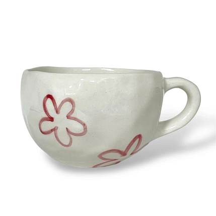 Кружка ручной работы Керамика Дарьи Карпиной «Цветочные контуры», белая, 350 мл, фото 1.