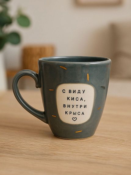Кружка ручной работы NF ceramics «С виду киса, внутри крыса», темно-серая, керамика, 400 мл, фото 2.
