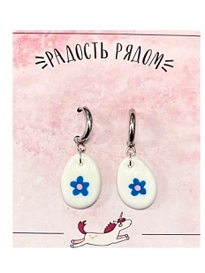 Серьги-конго Радость Рядом с овальном подвеской «Цветочек», полимерная глина, сине-розовые