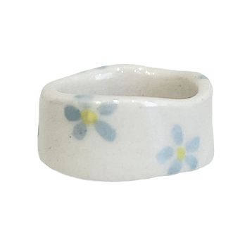 Кольцо ручной работы «Голубые цветочки»‎‎, керамика, фото 1.