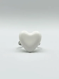 Кольцо ручной работы КерамЕлКа «Сердечко», белое, керамика