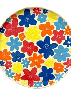 Тарелка ручной работы Малёма с росписью Разноцветные цветы, керамика, 25 см
