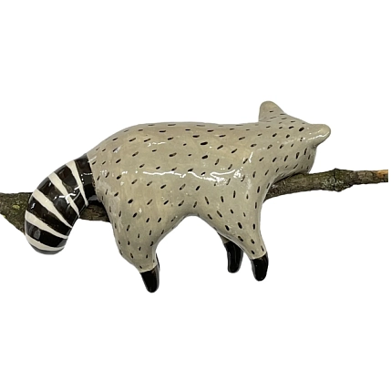 Керамическая подвеска Мама Черепаха интерьерная «Спящий енот», серый, фото 3.