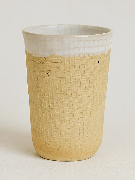 Стакан ручной работы «Вафельный», бежевый, керамика, 300 мл, фото 3.