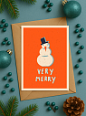 Открытка ретро со снеговиком на Новый год «Very Merry», превью фото 2