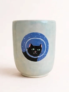 Стакан ручной работы Коврижка «Кот-космонавт», керамика