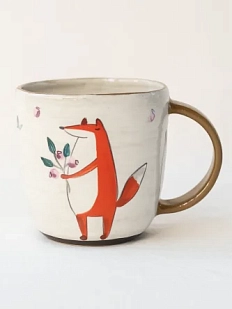 Кружка ручной работы Ким керамика с росписью Лис с голубикой, керамика, 450 мл