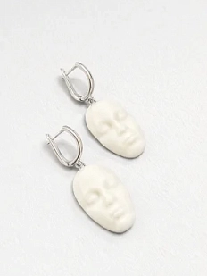 Серьги КерамЕлКа «Лица овальные», фарфор, белые матовые