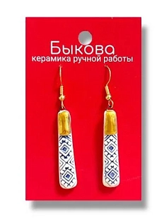 Серьги ручной работы Быкова керамика с синим орнаментом‎, фарфор