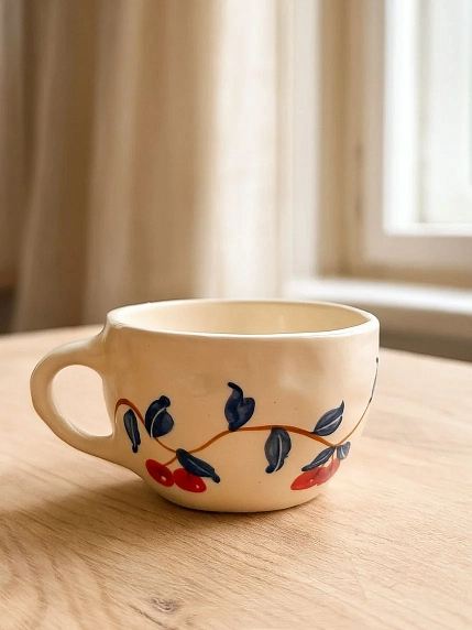 Кружка ручной работы Татко керамика «Вишенки на веточке», керамика, 300 мл, фото 4.