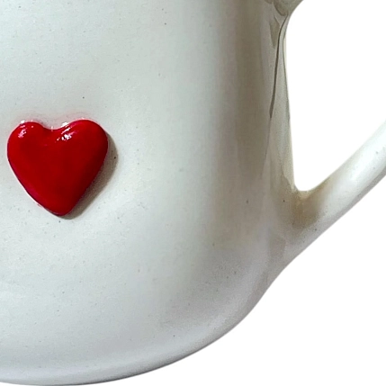 Кружка ручной работы Катя Вебер с фигуркой сердца, белая, полуфарфор, 200 мл, фото 3.