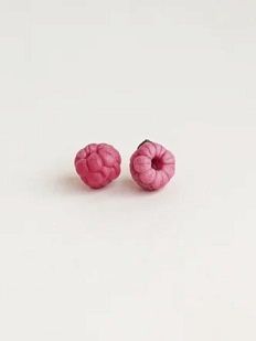Серьги-гвоздики «Малина», полимерная глина