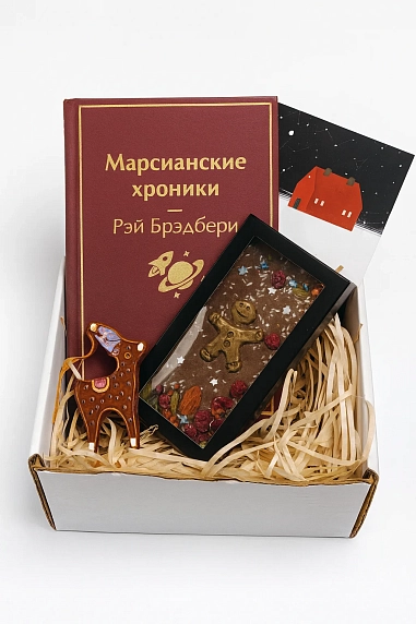 Подарочный набор на Новый год с книгой «Марсианские хроники», ёлочной игрушкой и шоколадом, фото 2.