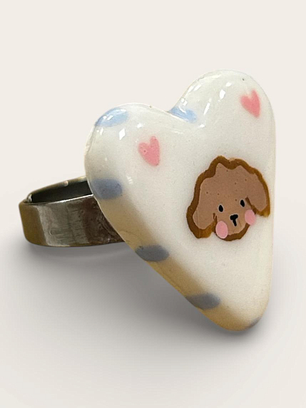 Кольцо ручной работы Радость Рядом в форме сердца «Собачка», полимерная глина, незамкнутое, фото 1.