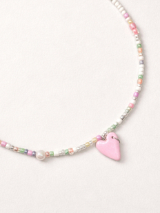 Чокер ручной работы «Сердечко», розовый, бисер, полимерная глина