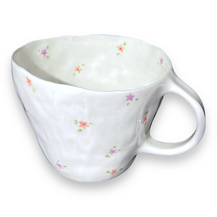 Кружка ручной работы «Мелкие цветочки», розовая, керамика, 400 мл, фото 2.