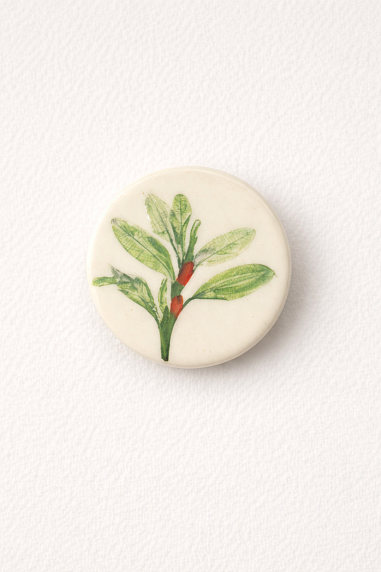 Брошь ручной работы Elizabeth Madar Оттиск трав, зеленая № 3, керамика, фото 1.