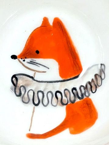 Пиала ручной работы Ким керамика с росписью внутри Лисёнок в жабо, белая, фарфор, 10 см, фото 3.