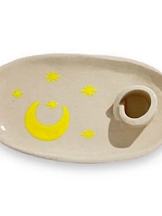 Подсвечник-блюдце ручной работы «Звёзды и Луна», керамика