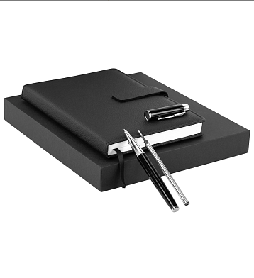 Подарочный набор с ежедневником «President» и ручкой, чёрный, фото 2.