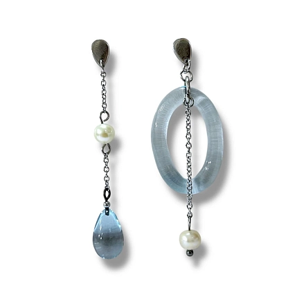 Асимметричные серьги Лампджой, бледно-голубые, фото 1.