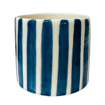 Стакан ручной работы Чашки и поцелуи «Синие полоски и красное сердце», полуфарфор, 250 мл, фото 2.