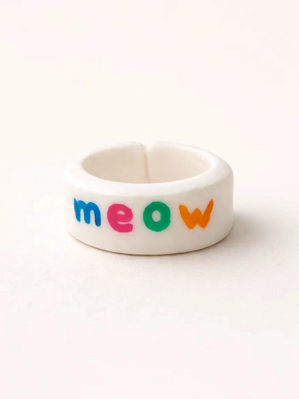 Кольцо ручной работы Радость Рядом «Meow», полимерная глина, фото 1.