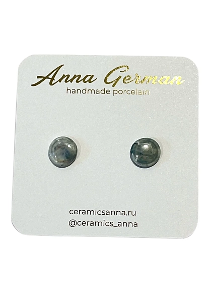 Серьги-гвоздикиАнна Герман  круглые, фарфор, голубые, фото 1.