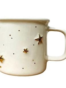 Кружка ручной работы Анна Герман с объёмными золотыми звёздочками, белая, фарфор, 200 мл