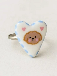 Кольцо Радость Рядом «Сердце с пуделем», полимерная глина, незамкнутое, белое