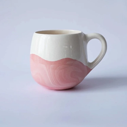 Кружка ручной работы РУКИ В ГЛИНЕ «Розовый мрамор», керамика, 250 мл, круглая, фото 3.