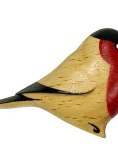 Брошь ручной работы «Снегирь», красная, дерево